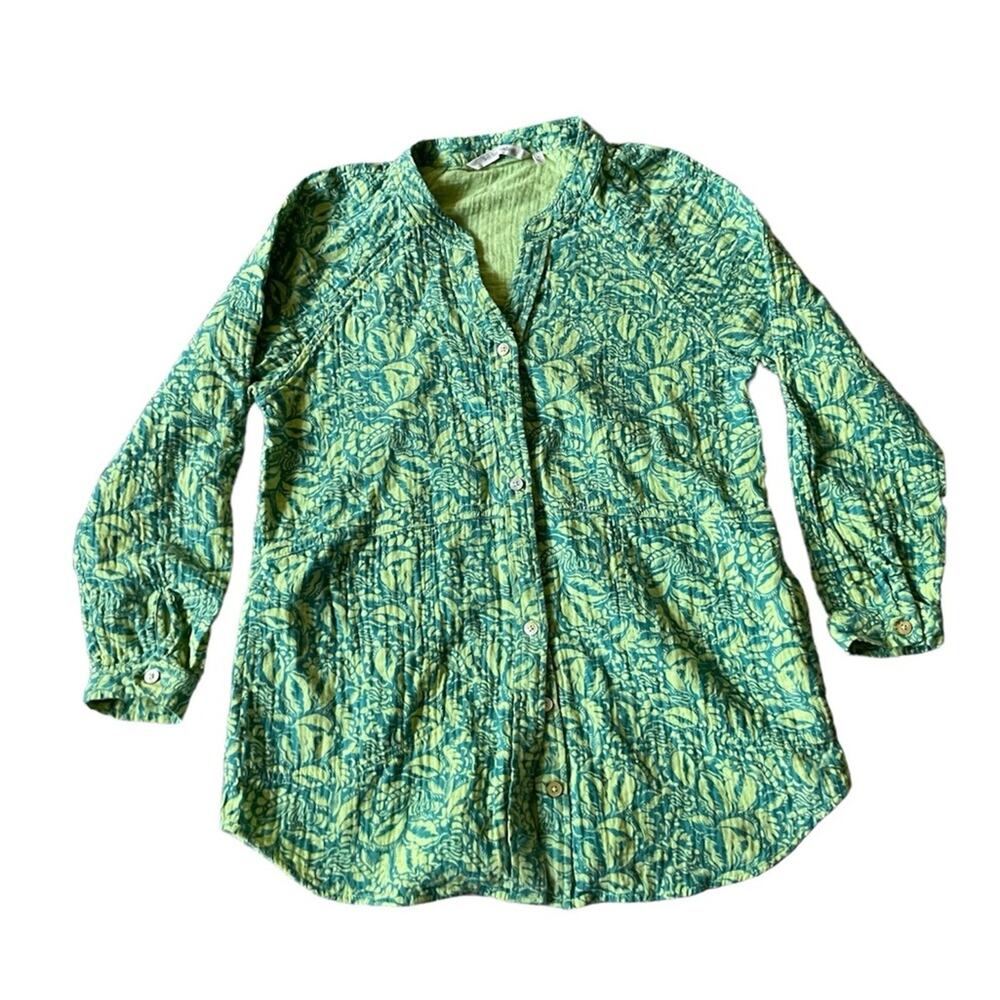 Women Floral Shirt Jacket Small Green Shaket Vacation Casual Cotton Dopamine
